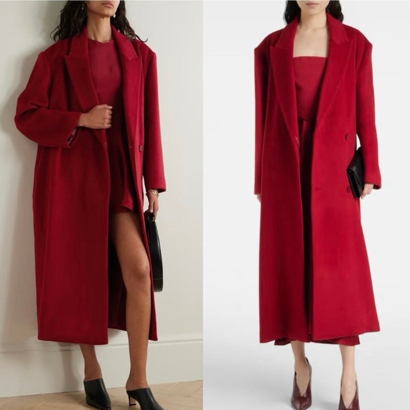 Staud Serge Wool Coat In Rouge Red Medium Nwt